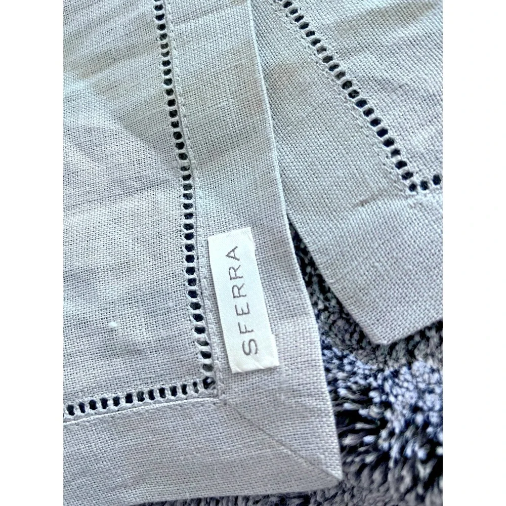 Sferra Vintage Embroidered Gray Linen Cocktail Napkins - Set of 2 Floral Napkins